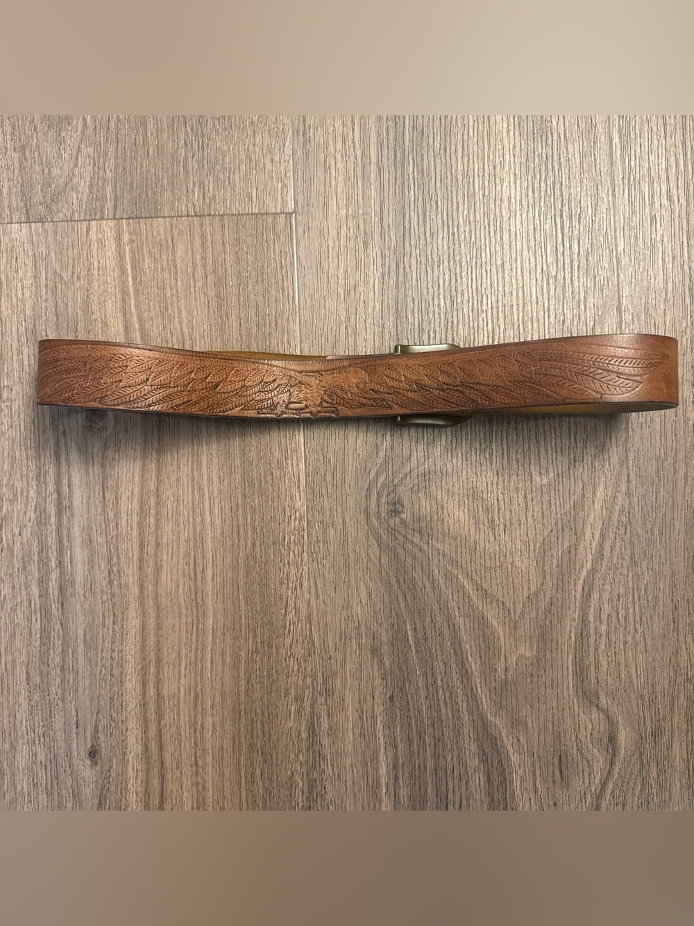 VNTG Y2K Hand-Tooled Brown Leather Accent Belt with eagle